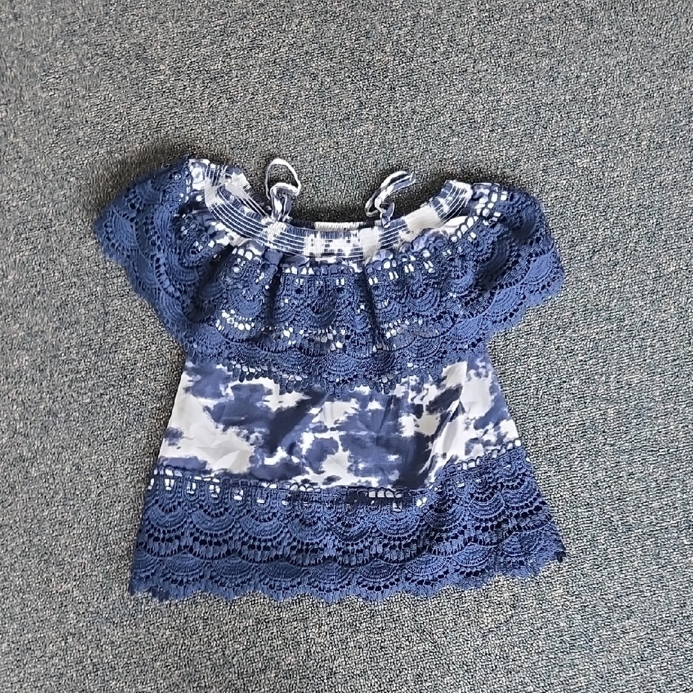 Blue And White Off-Shoulder Top